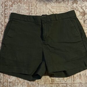 Green Bermuda Shorts with Cuffed Hem and Flat Front